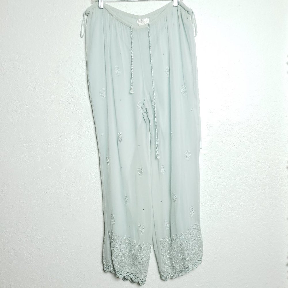 Soft Surroundings Blue Chiffon Embellished Palazzo Wide leg pants